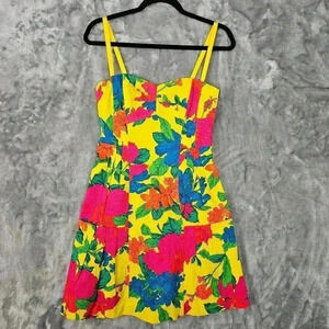 Nanette Leopore Dress Womens 4 Yellow Floral Cotton Blend Sundress